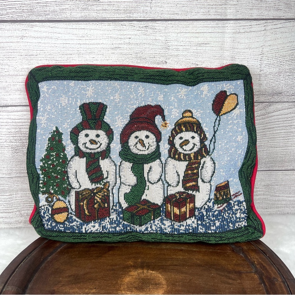 Vintage Snowman Tapestry Decorative Holiday Pillow Christmas Winter 90s 13”x11”